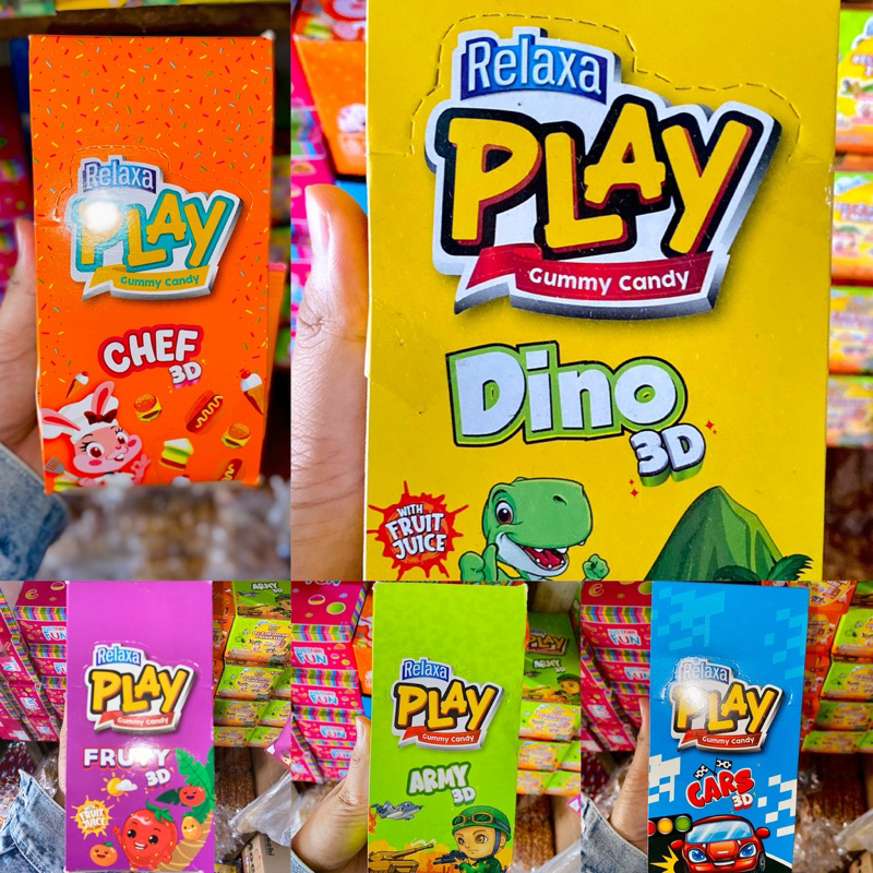 

RELAXA PLAY GUMMY CANDY 1 dus 12pcs @10gr ALL VARIAN RASA DINO CHEF FRUITY ARMY CARS
