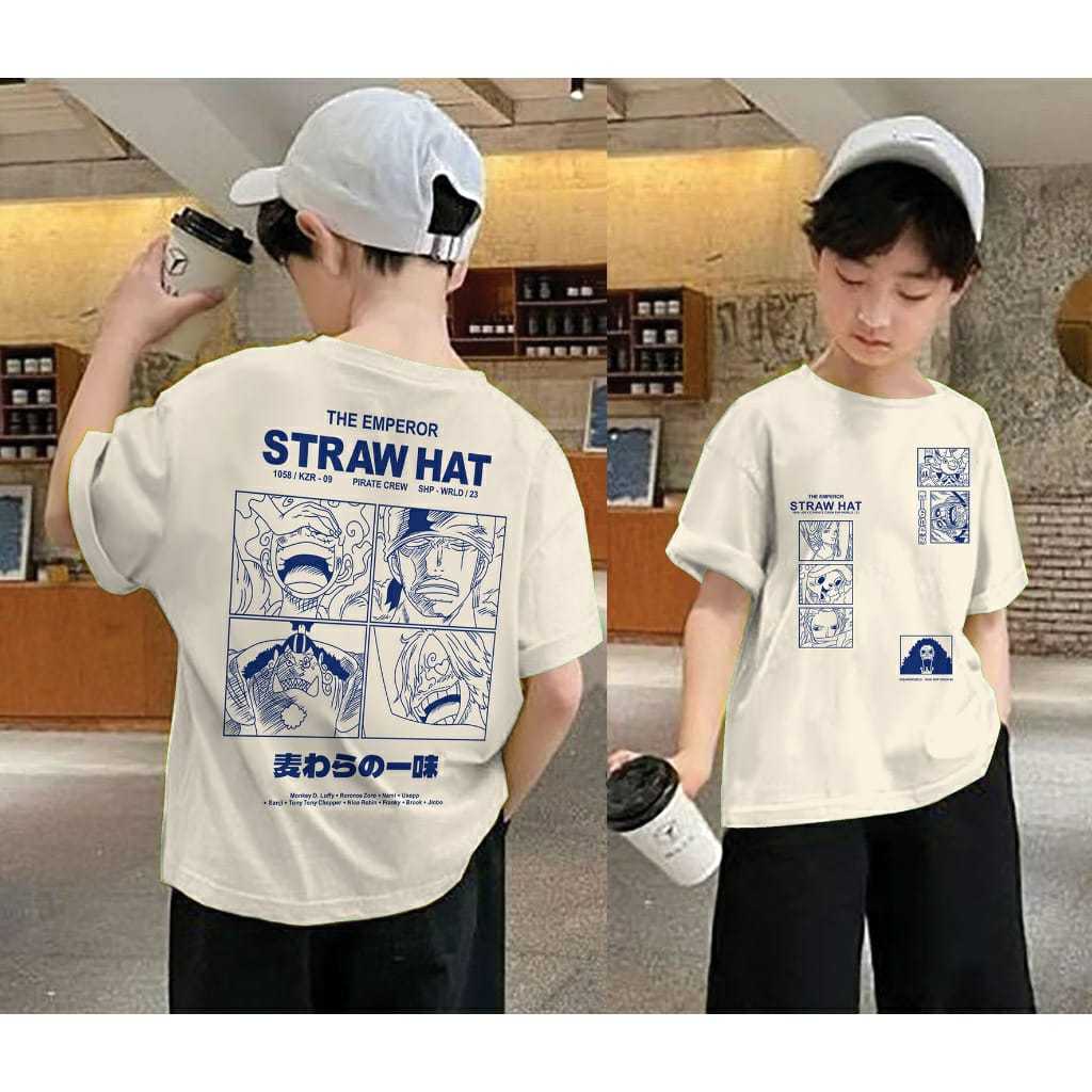 KAOS ANAK DISTRO UMUR 7-16 TAHUN MOTIF ANIME MONKEY D LUFFY BAHAN COTTON 30S ADEM NYAMAN