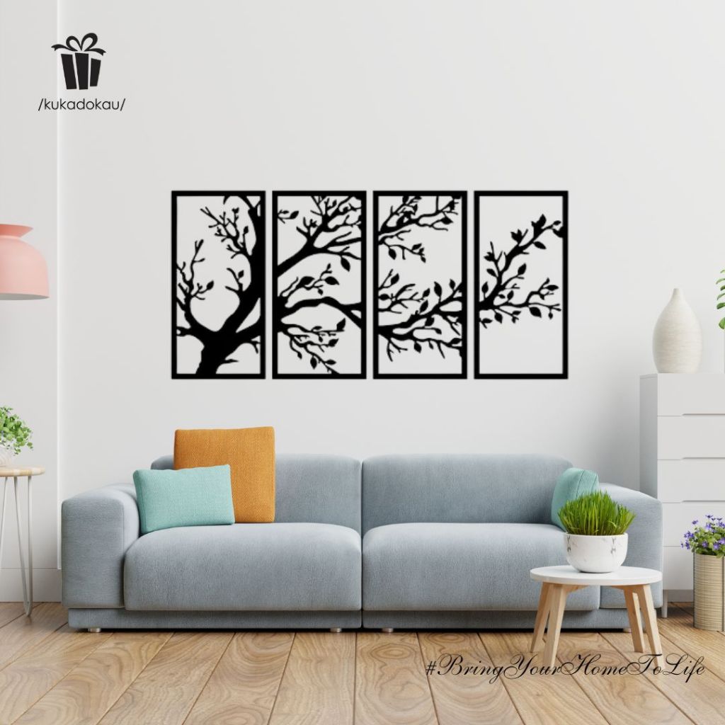 Kukadokau - Dekorasi Dinding Ranting Pohon | Wall Art Kayu Estetik 4 Panel