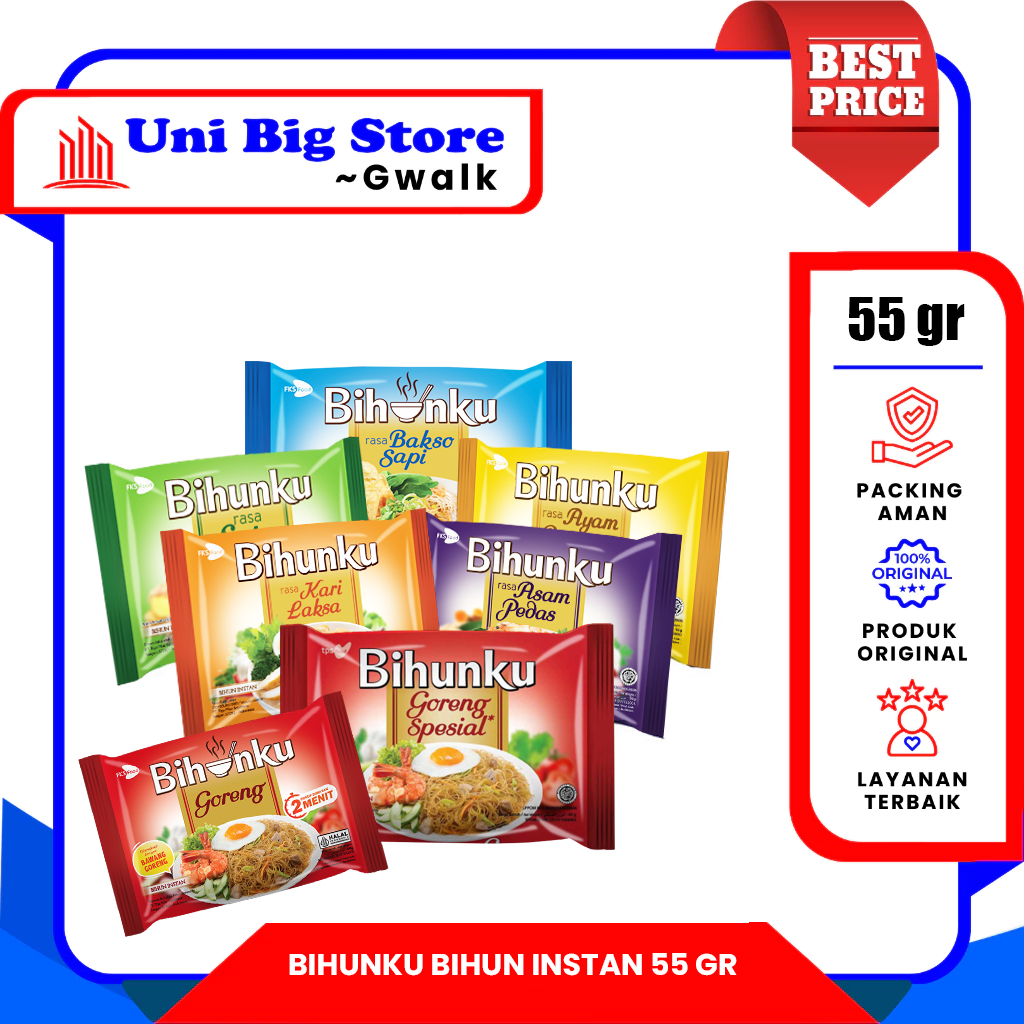 

BIHUNKU BIHUN INSTAN GORENG - AYAM BAWANG - ASAM PEDAS - KARI LAKSA - SOTO - 55 gr