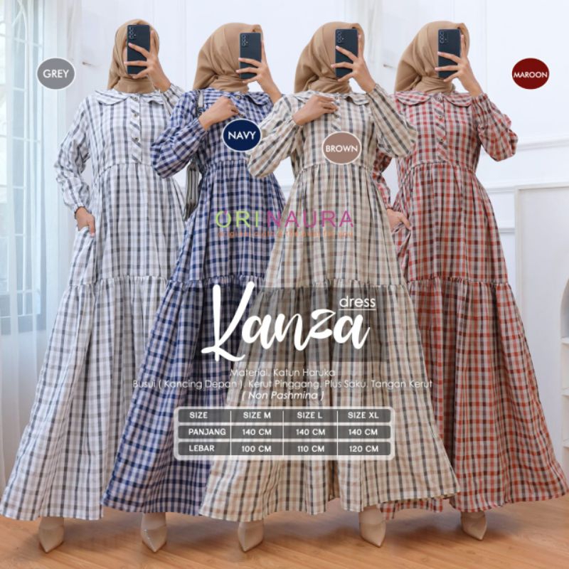 NEW KANZA#1 #2 DRES - GAMIS MOTIF KOTAK BEREMPEL BAHAN KATUN HARUKA BY ORI NAURA