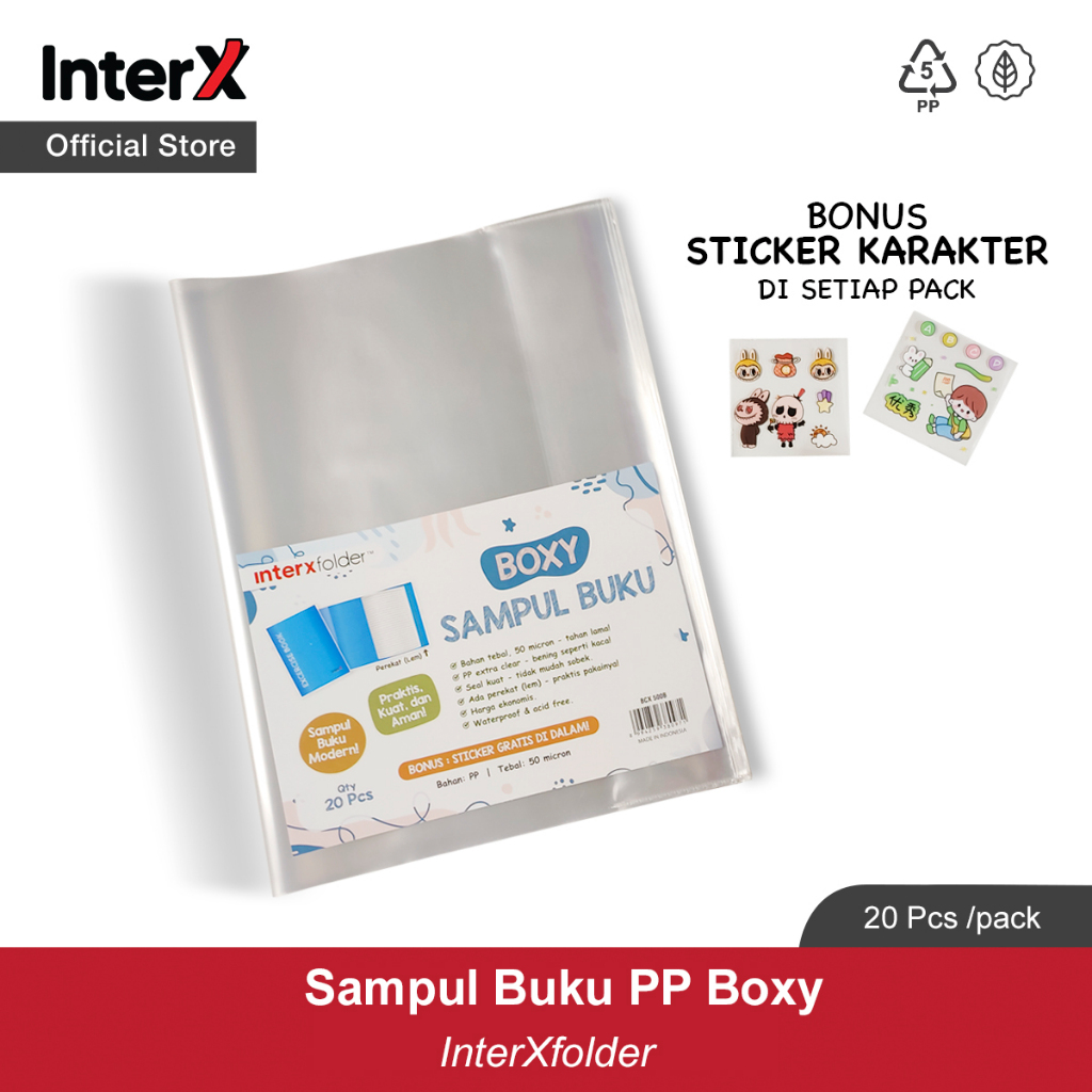

Interx Sampul Buku PP Boxy/Sampul Buku Plastik Mika Bening Isi (20pcs/Pak) BCX-500K