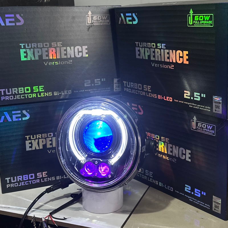 LAMPU DEPAN NINJA SS SET BILED AES TURBO SE v2 60watt Devil RGB remot hp MINILASER LUMINOS/HAPAG