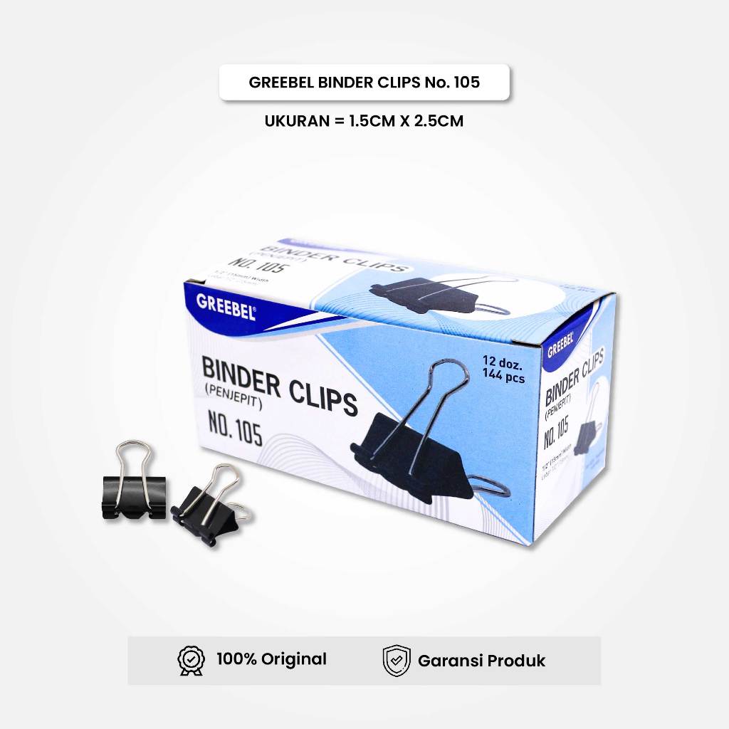 

Binder Clip Greebel Isi 12 Pcs / Pack / Penjepit Kertas Dokumen Serbaguna Hitam No.105 (15MM)