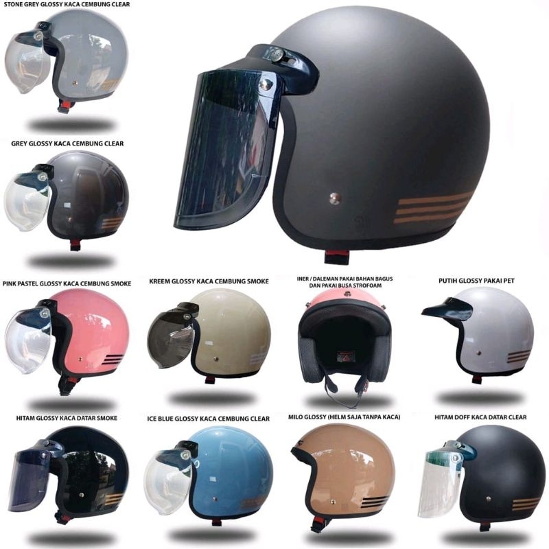 Helm BOGO DEWASA GARIS 3 Classic Retro Classic Cewe Cowo Bagus Murah SNI
