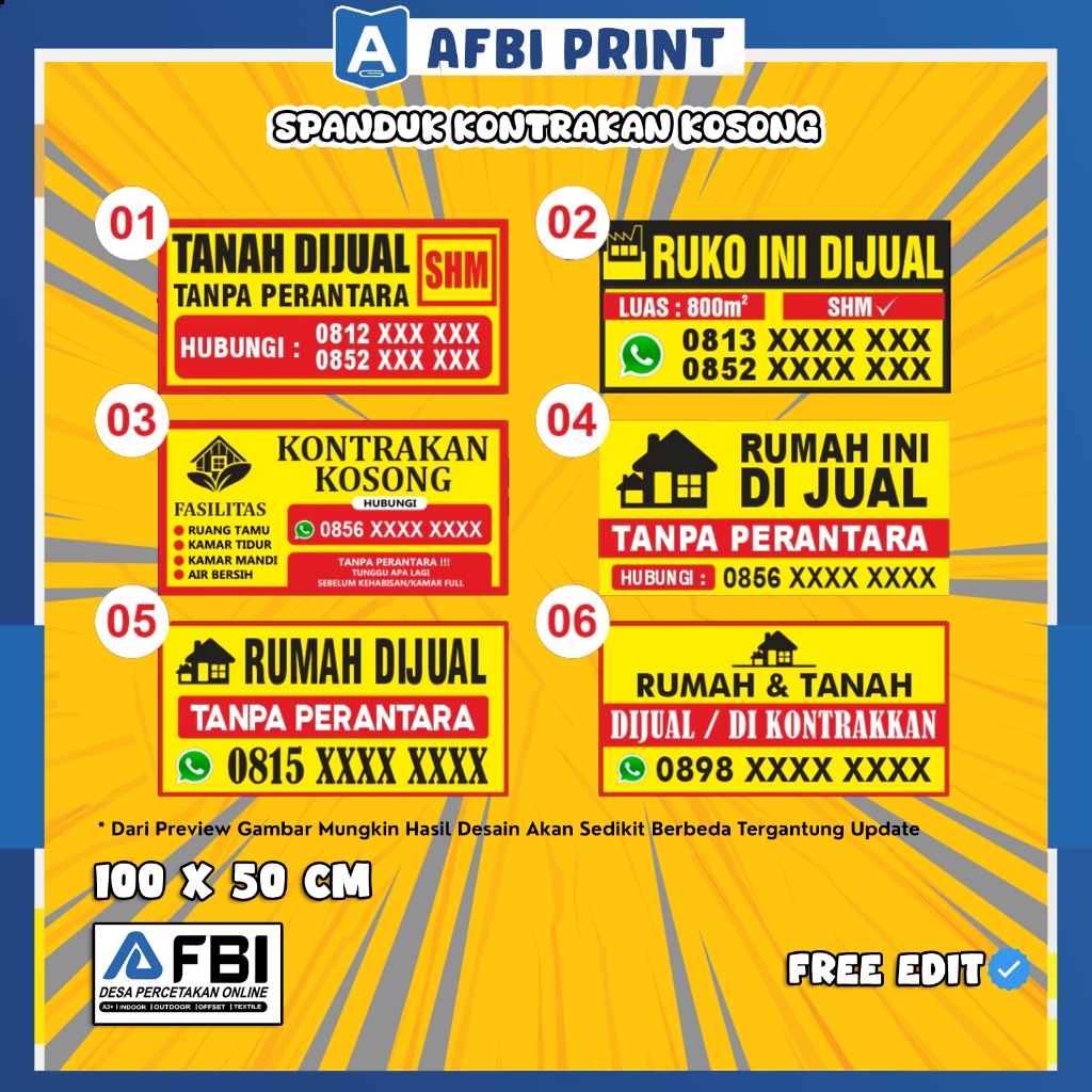 [100x50cm] Cetak Spanduk Rumah Dijual Tanpa Perantara/ Kontrakan Kosong / Ada Kost Kosong | PROMO