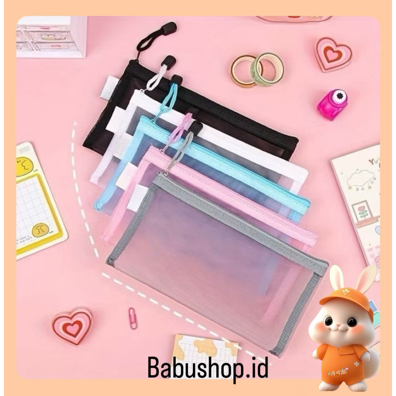 

BBS Tas Pensil Tas Pena Jala Transparan Sederhana Khusus untuk Tempat Pensil Ujian Siswa -MG