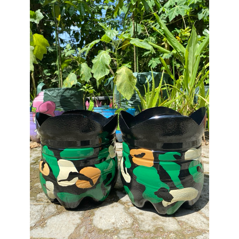 Prakarya Pot dari Galon le minerale 15Lt Motif Army