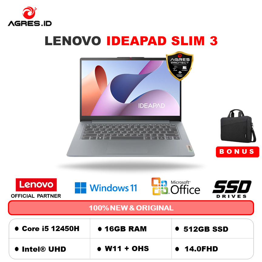 LENOVO IDEAPAD SLIM 3 14 I5 12450H 16GB 512GB W11+OHS 14.0FHD IPS BLIT 2Y PREM GRY -3KID