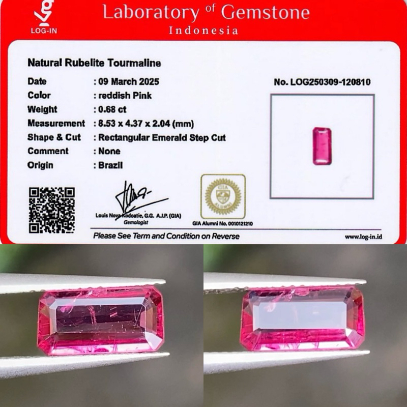 0,68 cts Rubellite Tourmaline origin Brazil 100% Natural No Treatment Memo LOGIN