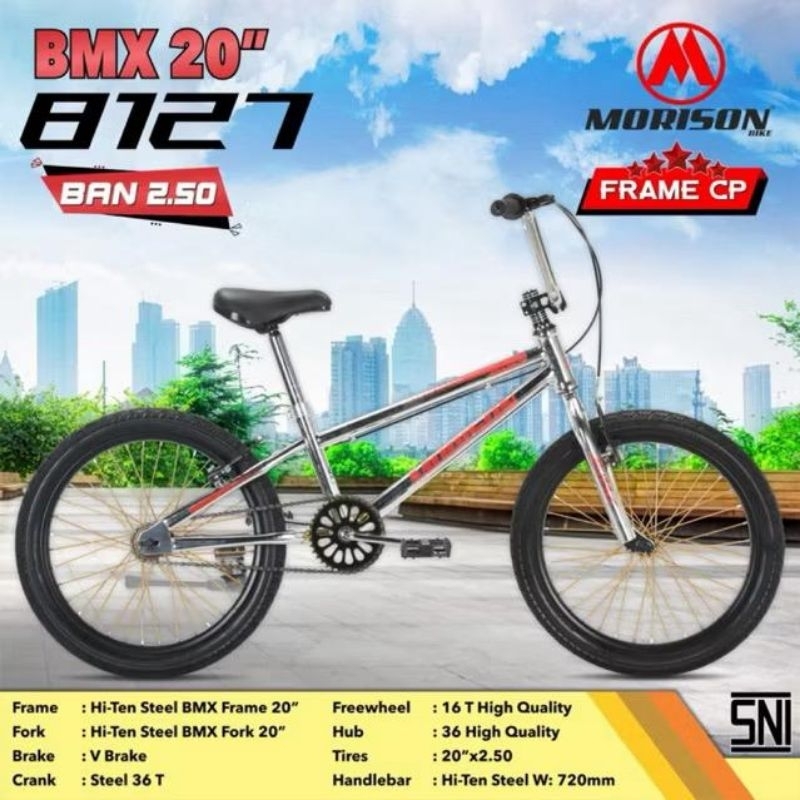 SEPEDA ANAK LAKI BMX MORISON 8127 UKURAN 20 INCH FRAME CHROME CP,SEPEDA READY SEMUA WARNA