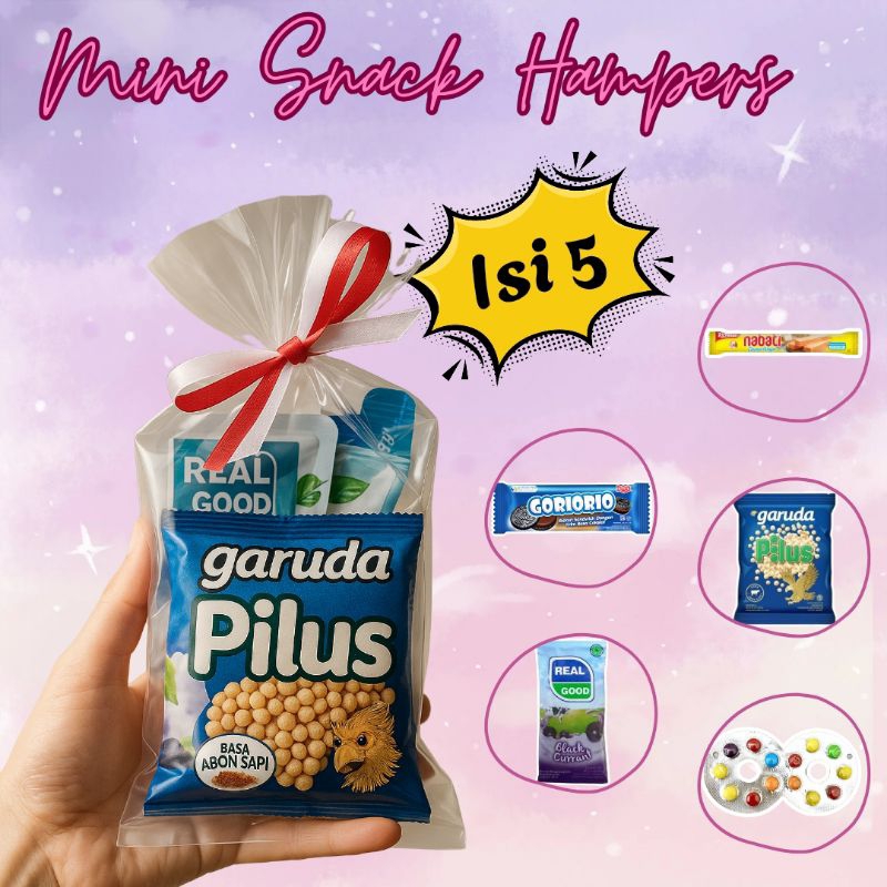

Goodie Bag Snack Anak – Plastik+ Pita | Isi 5 Snack Favorit Anak | mini hampers