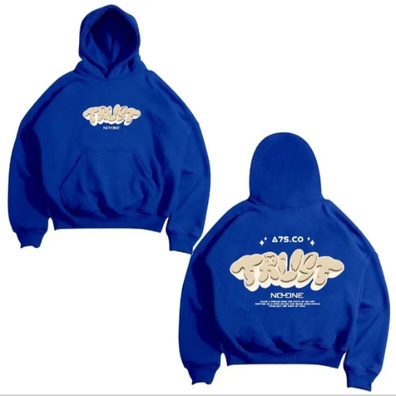 Hoodie boxy oversize pria wanita keren kekinian sweater Hoodie boxy oversize biru lembut unisex