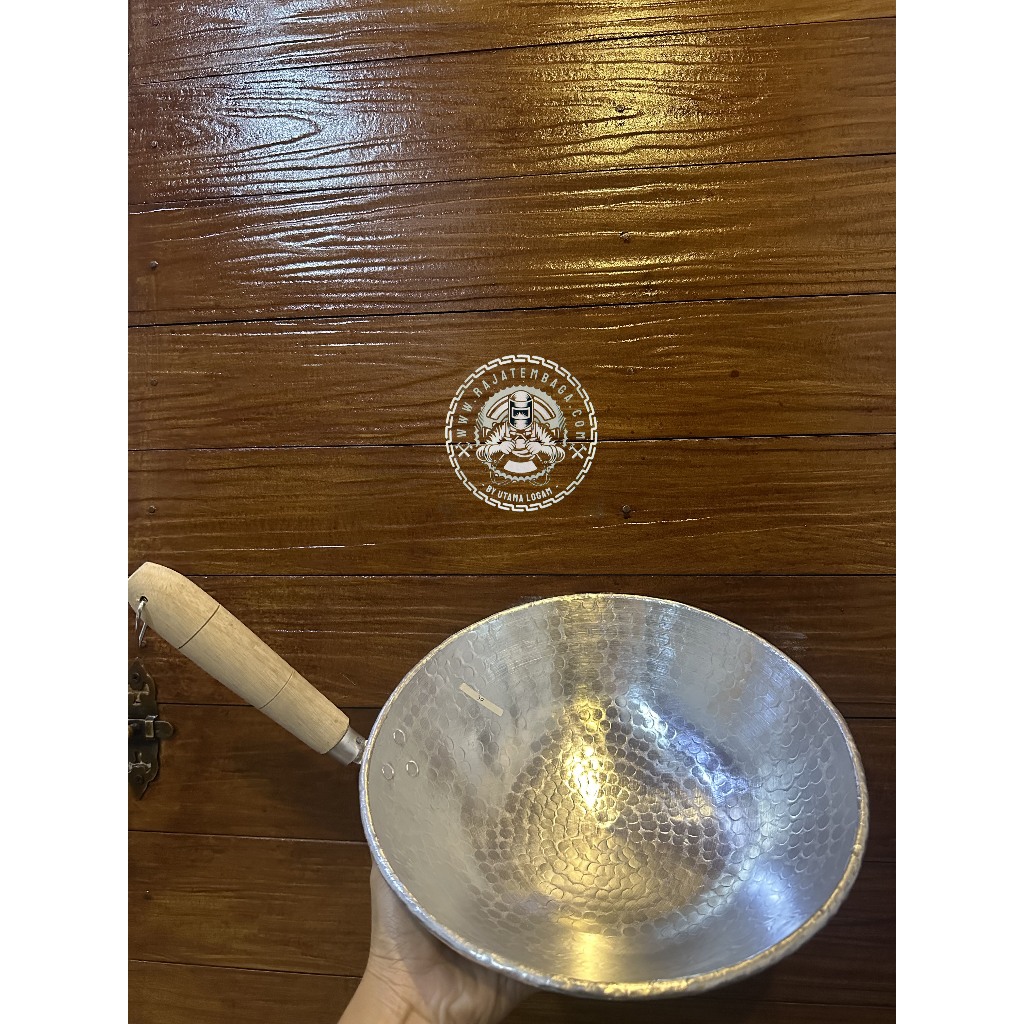 Wajan sunduk Panci Cekung Gagang kayu / Kuali Penggorengan Nasi goreng Alumunium not Stainless Tebal