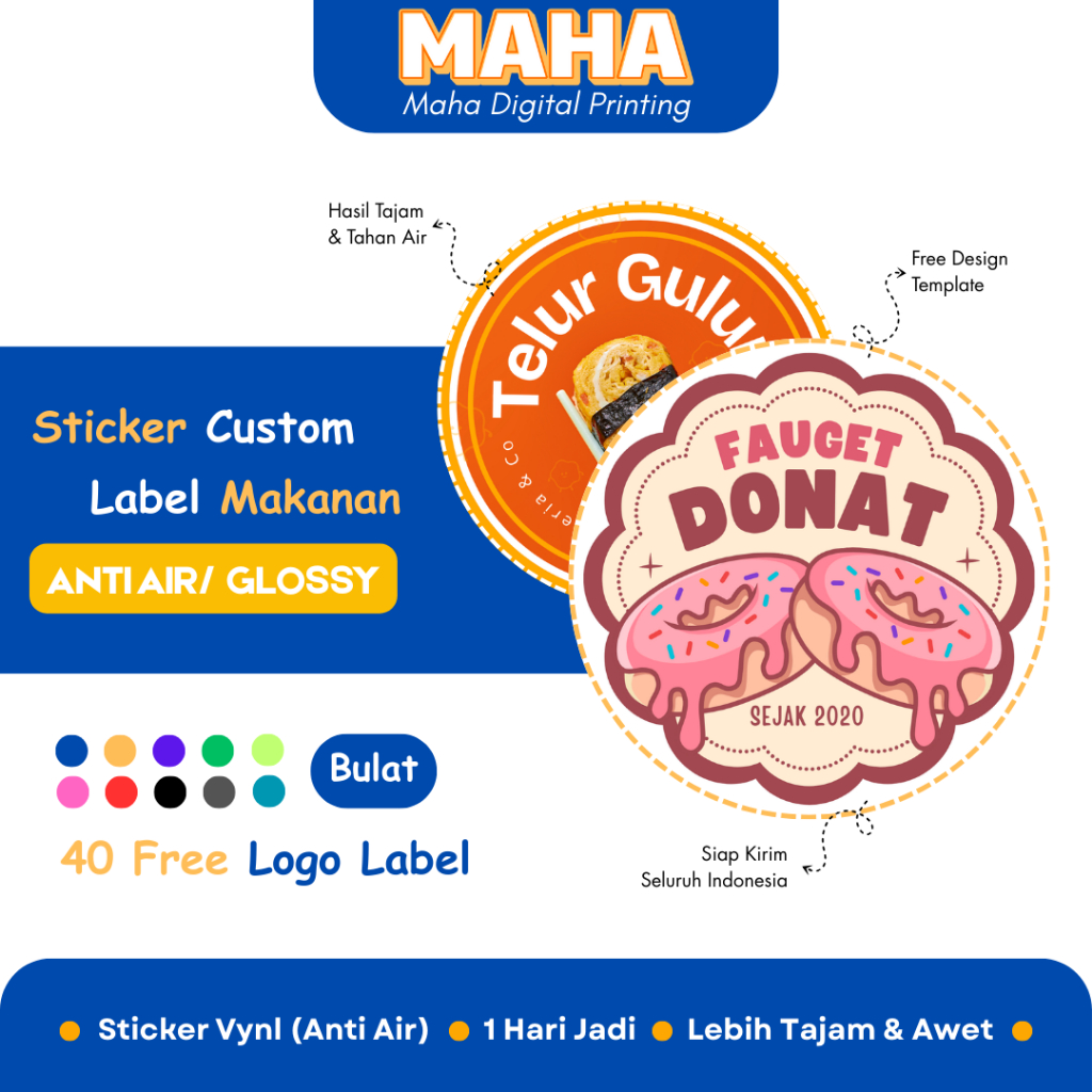 

Stiker Anti Air Label Bulat Custom / Sticker Logo Makanan / Label Kemasan Makanan / Sticker Vynl
