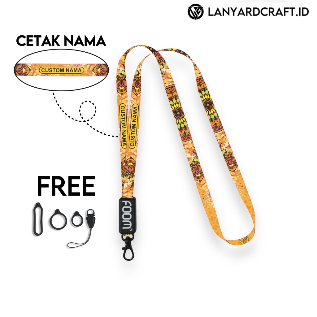 Lanyard Custom Nama Mandala Flower Series V3 1cm Various Type Gantungan Tali Lanyard Universal