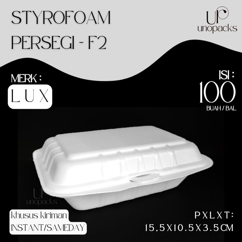 STYROFOAM PERSEGI WADAH MAKANAN FOAM BUSA PUTIH LUX (100 PCS)