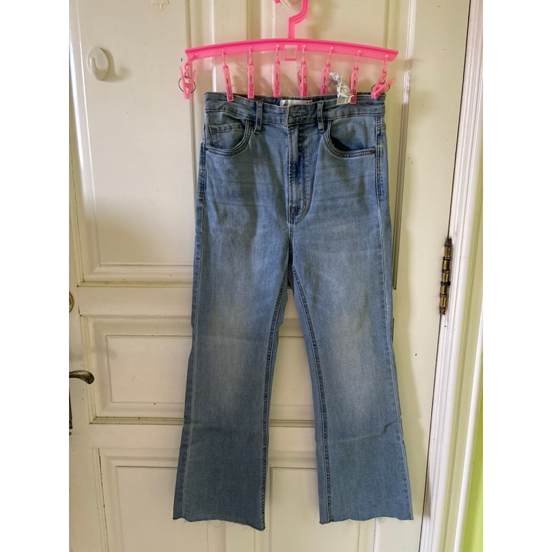 celana flare jeans wide leg bootcut wanita stradivarius