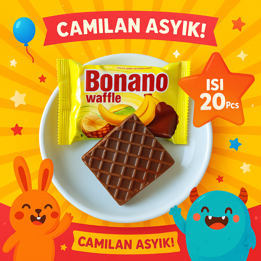 

Wafer Isi 20 Pcs, Camilan Renyah, Snack Enak, Murah - Bonano, Olaf, Luigi - Rasa Pisang Coklat