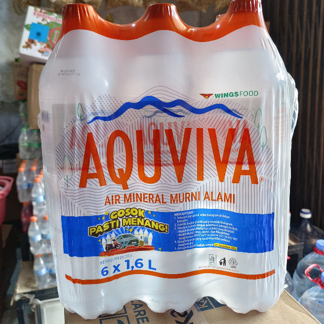 

AQUVIVA 1600ml 1600 ml 1 Dus 6 Botol - 1,6L / 1,6 L / 1,6 Liter - Air Mineral Murni Alami Besar Jumbo Pack Pak Karton Wings Food