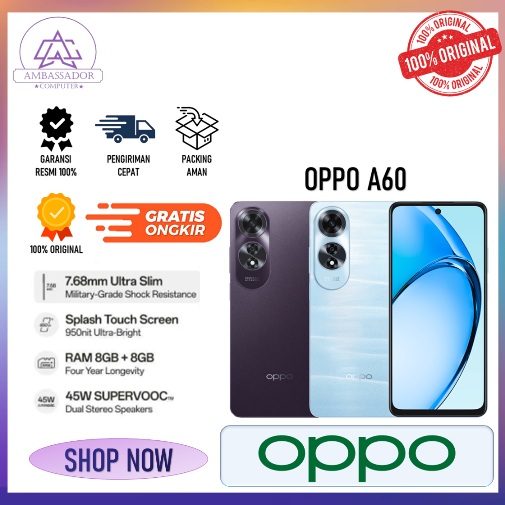Handphone oppo A60 ram 8GB storage 128gb/256gb