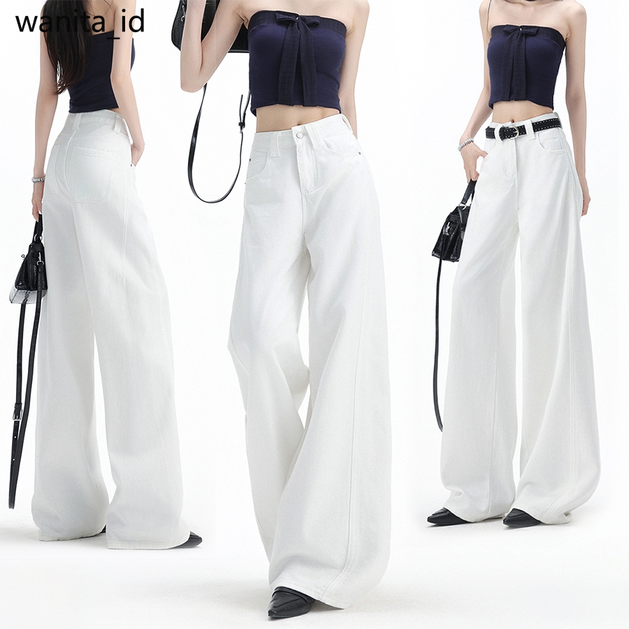 Celana Putih Jeans Wanita Celana Highwaist Celana Jeans Wanita Celana Straight / Kulot Wanita Celana