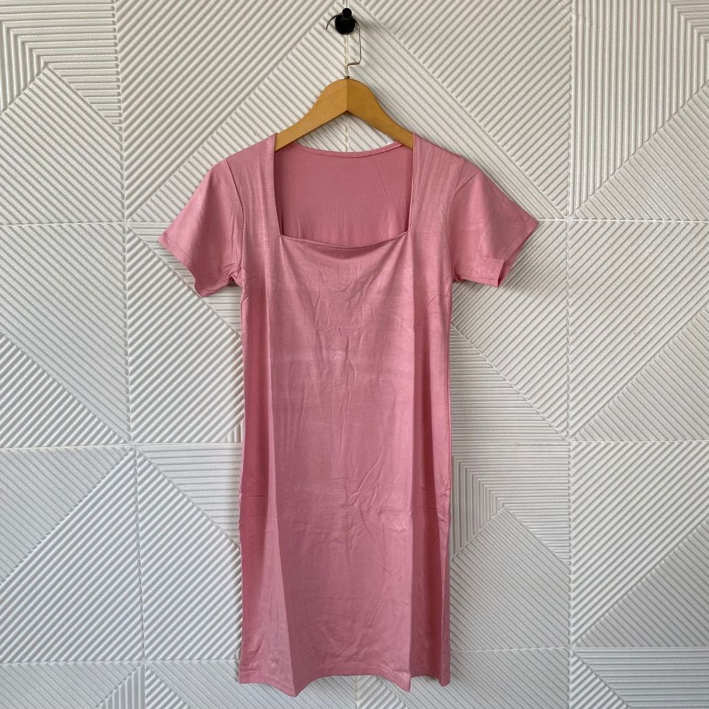 dress kerah kotak lengan pendek wanita/dress terbaru/dress polos/dress kerah kotak/dress pendek kera