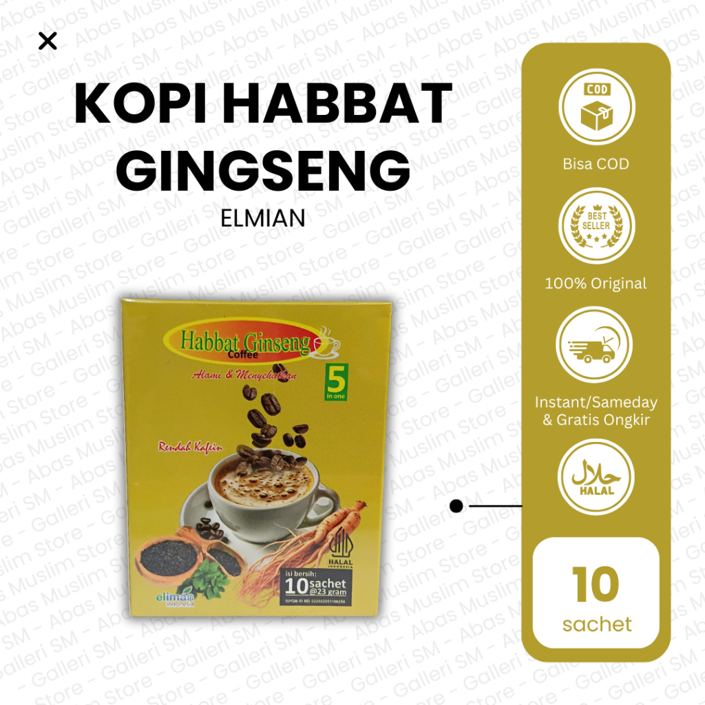 

Coffee Habbat Ginseng 10 Sachet Kopi Herbal Habbatussauda 5 in 1 Eliman Box El Iman Original