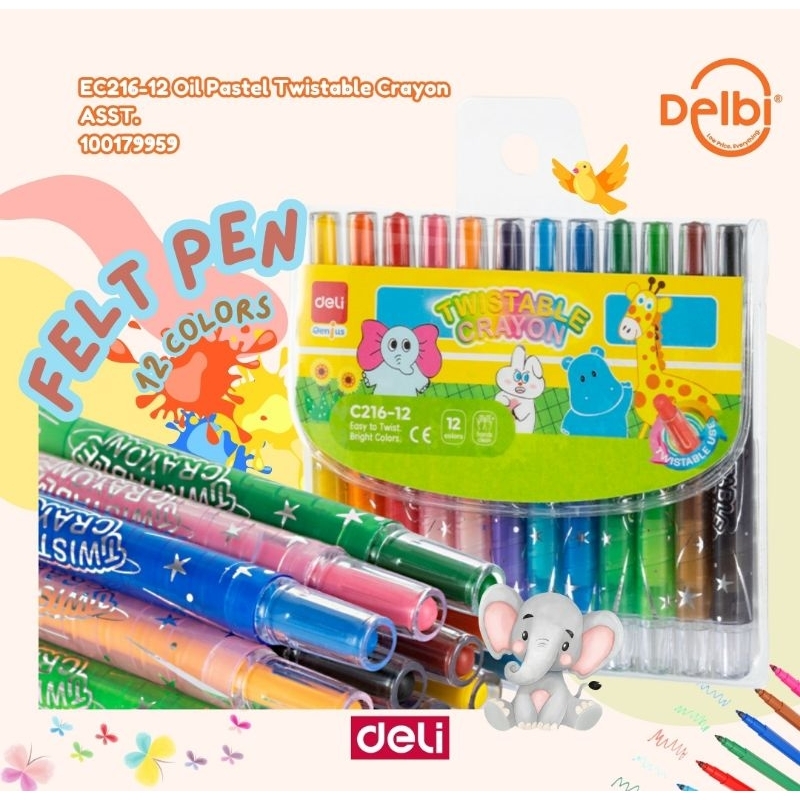 

Deli Oil Pastel Krayon Putar/ Twistable Crayon 12 colors