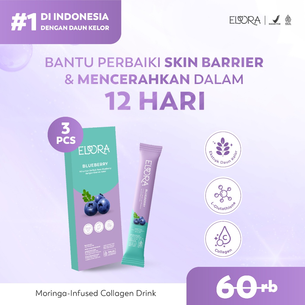 DAILYGLO Collagen Drink Blueberry - 1 Box (3 Sachet) | Kulit Plumpy & Glowing | Bantu Redakan Jerawa