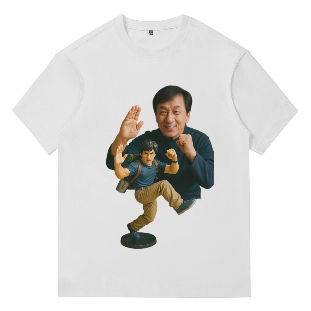 Kaos Pria Hitam Seni Bela Diri - Desain Karakter Laga (Gerakan Kung Fu + Tas Ransel) - Bahan Katun 2