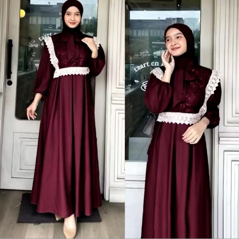 Gamis Muslimah SYAKILA Model Rompi Title Bordir Outfit Lebaran Kondangan Mewah Terbaru Dress Kondang