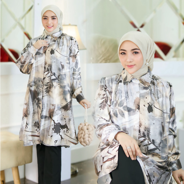 Arabella Tunic [LD110 & LD120] Tunik Motif Bahan Armani Silk Premium | Atasan Jumbo Wanita Muslimah