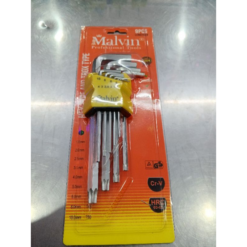 Kunci L Bintang / Hex Key Bintang set isi 9pcs merk Malvin