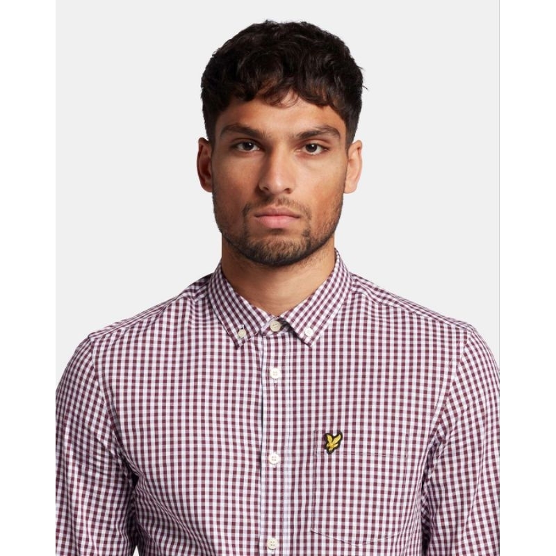 Lyle and Scott Long Sleeve Gingham Shirt Burgundy Original