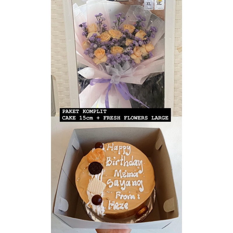 

Paket Fresh Flowers Large + Kue 15cm Ready siap kirim dadakan ya instan only