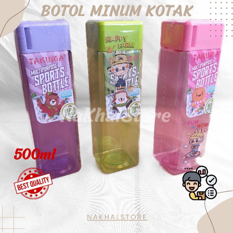 Botol Minum Kotak / Botol Minuman Segi / Botol Mizuko 500ml / Botol Plastik