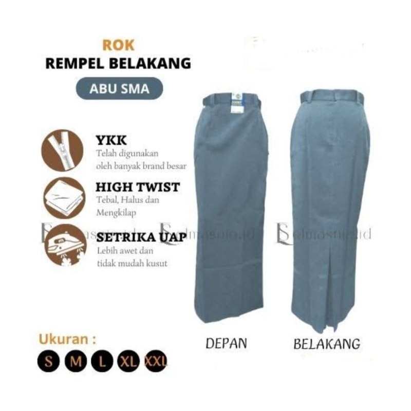 ROK SPAN REMPEL BELAKANG UKURAN M L XL XXL// ROK SPAN SMA// ROK SPAN// ROK SEKOLAH// ROK SPAN BELAH 