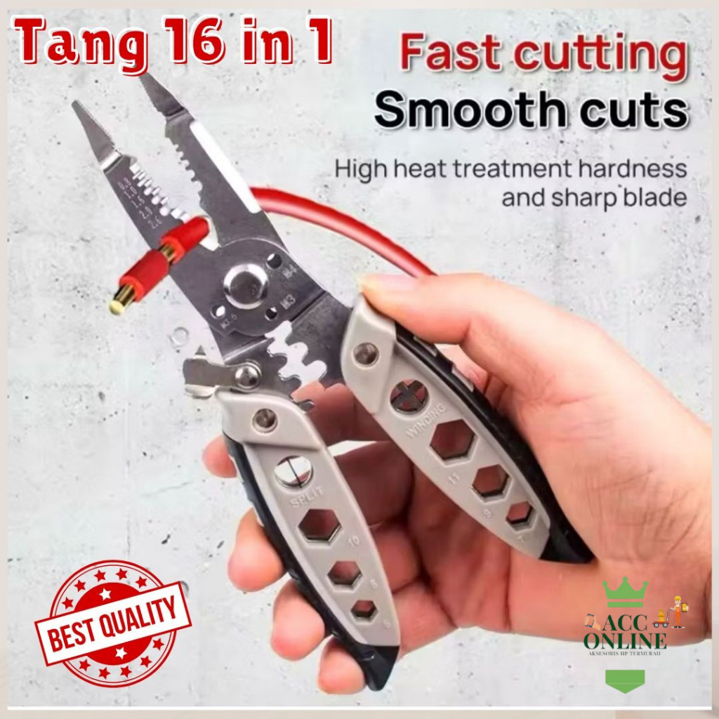 Tang Dekrustasi 16in1 Tang Pemotong Pengupas Kawat Kabel Listrik Multifungsi Tang kawat Tang Besi