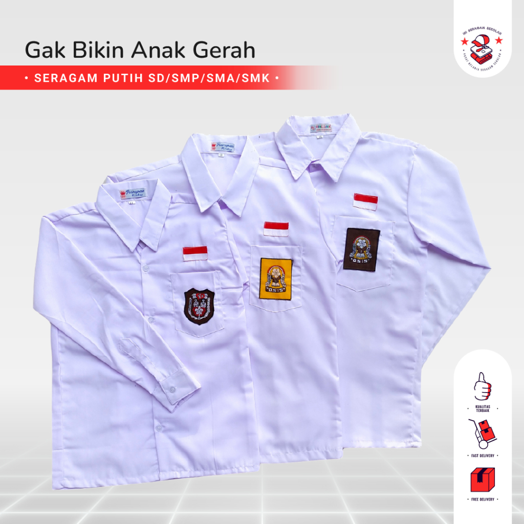 Seragam Sekolah SD MI SMP SMA MTS SMK Baju Kemeja Polos Pakaian Anak Perempuan Dan Laki Laki By GUBU