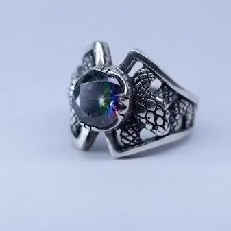 cincin perak asli. maisonette black diamond or mystique quartz  on serpent silver  ring