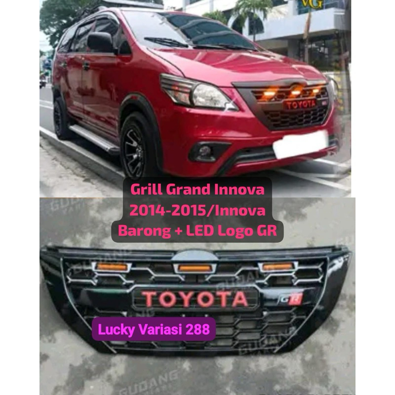LARIS GRILL GERIL GRIL DEPAN GRAND INNOVA INNOVA BARONG 2014-2015 LED LAMPU LOGO GR HITAM GLOSSY