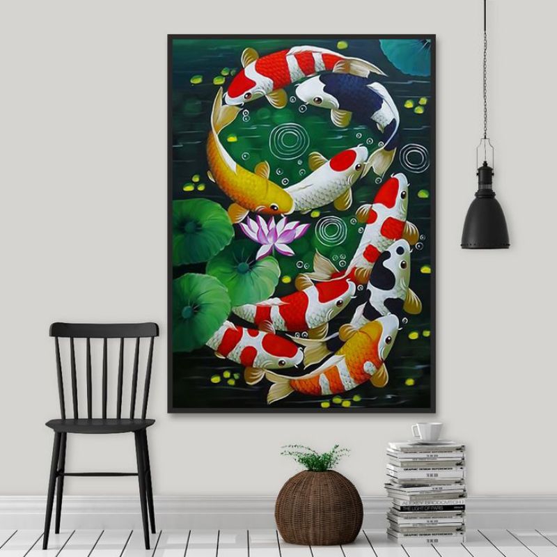 Lukisan Ikan Koi Feng Shui Angka 9 Art Painting Wall Decoration