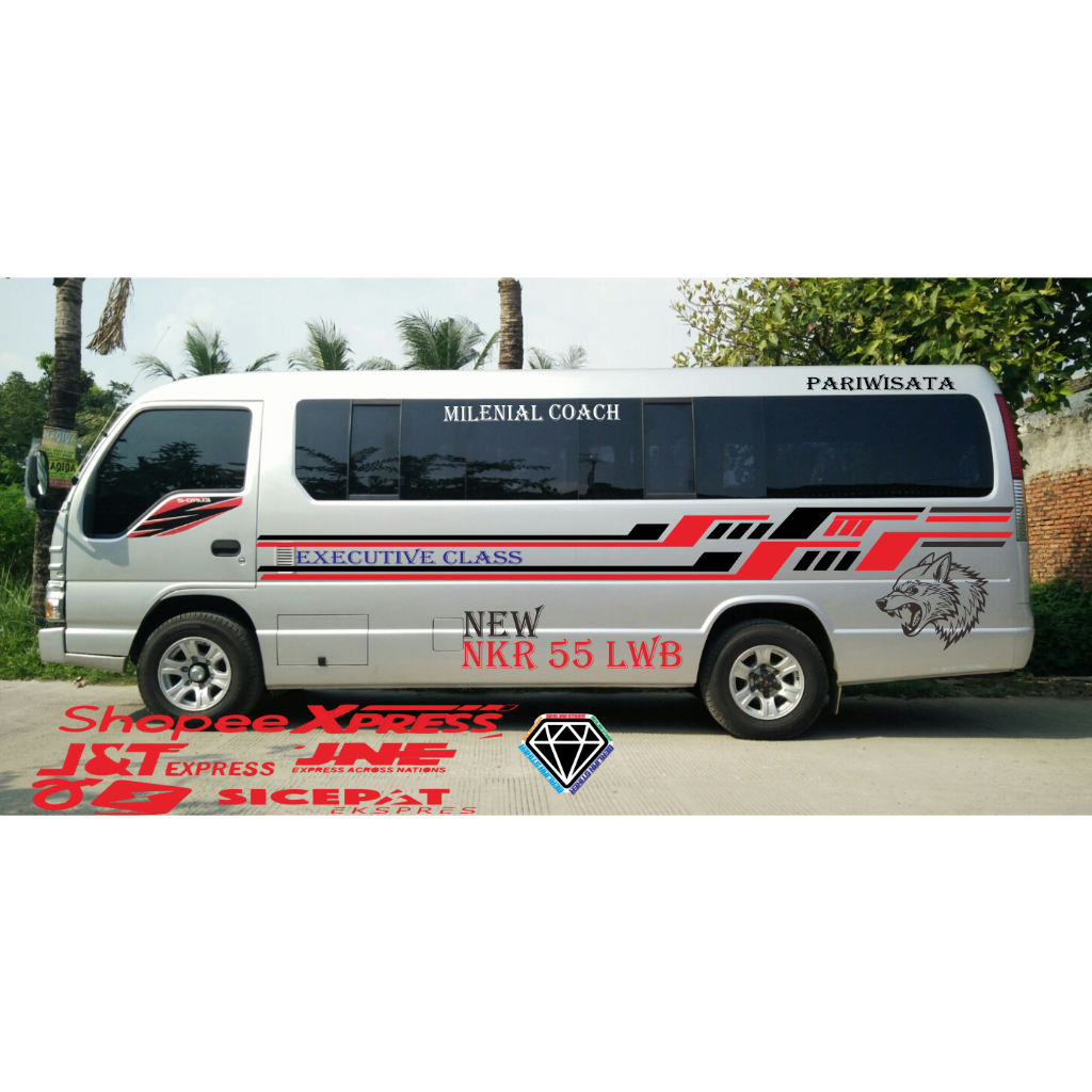 promo stiker travel long elf long terbaru keren cutting stiker elf giga canter dll