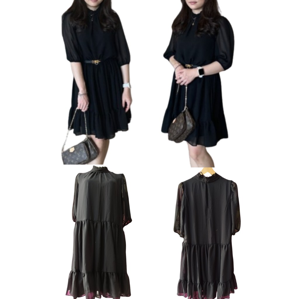 Atasan Wanita Dres Lengan Panjang Kerah Bulat  Dres Kerja Kerah Bulat Dres Pesta Lengan 3/4