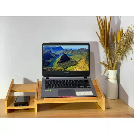 Meja Kayu Stand Holder Alas Tatakan Dudukan Layar Monitor Pc Laptop Mini Wooden Rak Table Modern