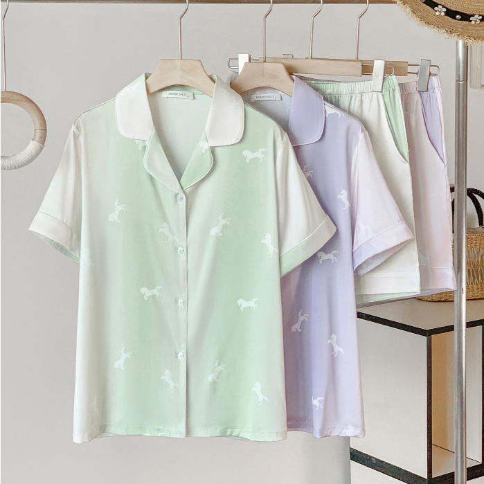 Diane Sally Baju Tidur Wanita Lengan Celana Pendek Gradasi Color Lembut Setelen Pakaian Tidur Import