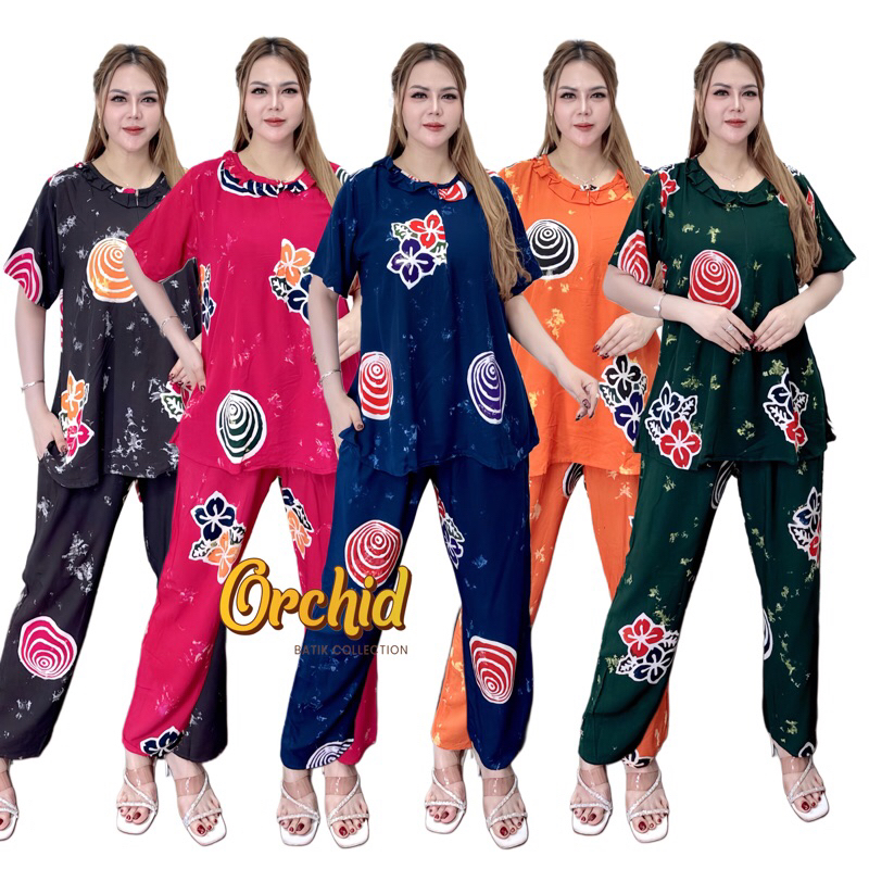 OD004 l SETELAN BATIK CAP MOTIF SUNAN LENGAN PENDEK BATIK CAP ORCHID BAHAN SANTUNG PREMIUM
