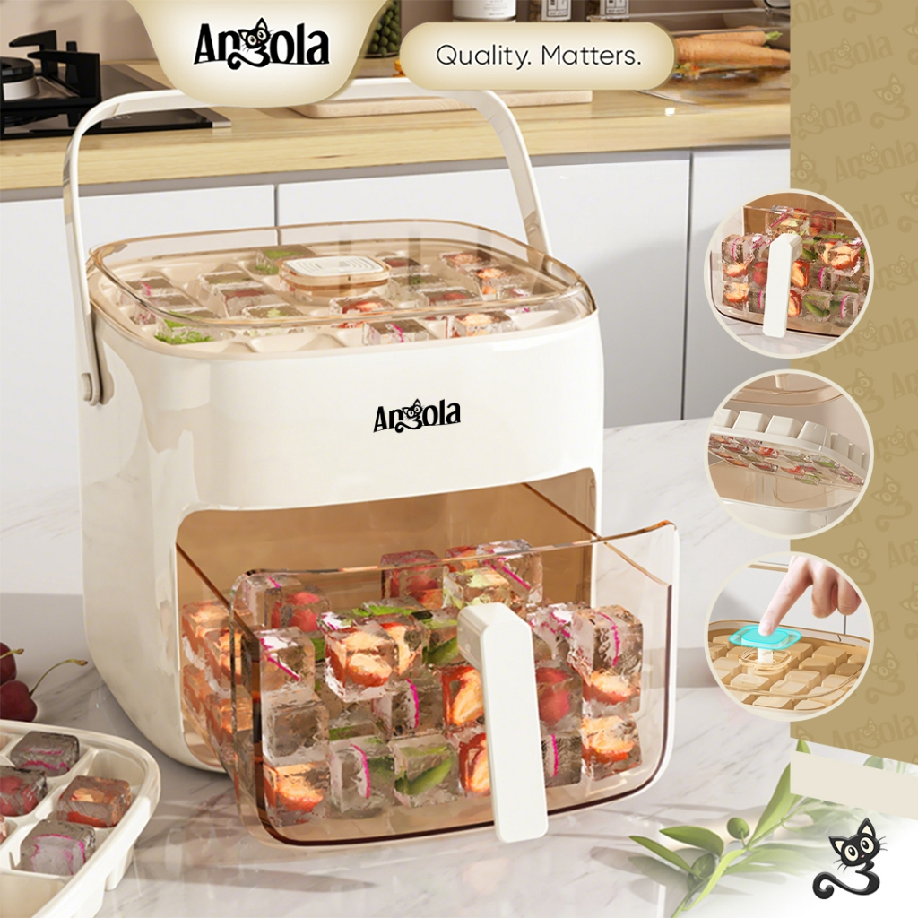 ANGOLA Cetakan Es Batu Sekali Tekan E52 Ice Cube Maker / Ice Storage Box / Cetakan & Wadah Es 2IN1