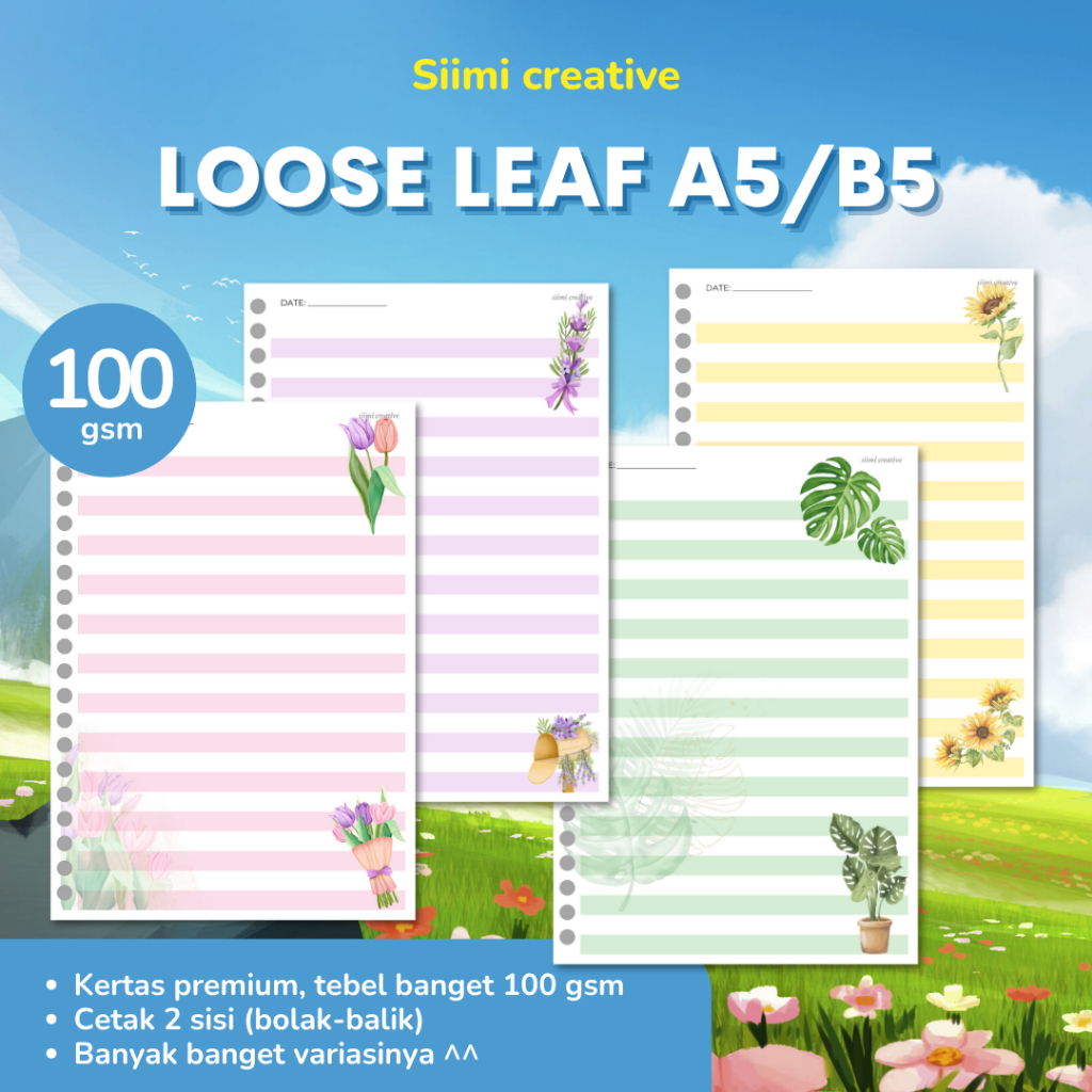 

DISKON 50% - LOOSE LEAF A5/B5 KERTAS BINDER - DESAIN BUNGA (STRIP) - Notebook
